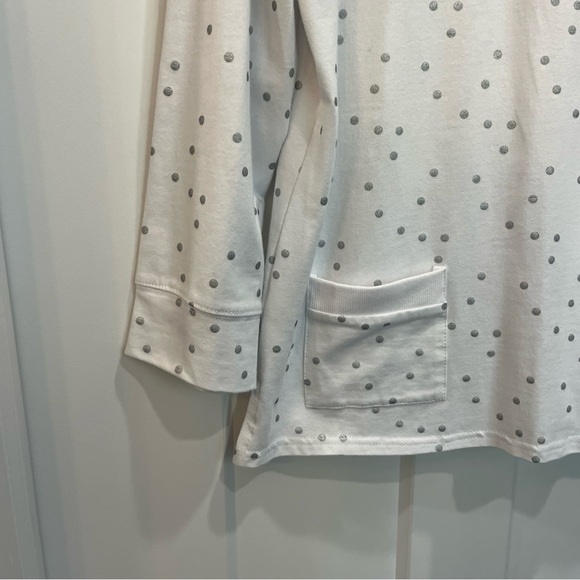 Alison Sheri White Silver Dot 3/4 Length Sleeve Pullover Style A37171 Size Small - Picture 2 of 9